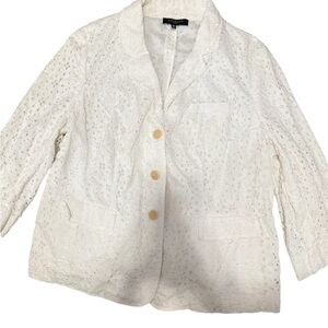 Talbots White Eyelet Lace Cotton Blazer Women’s Size 16